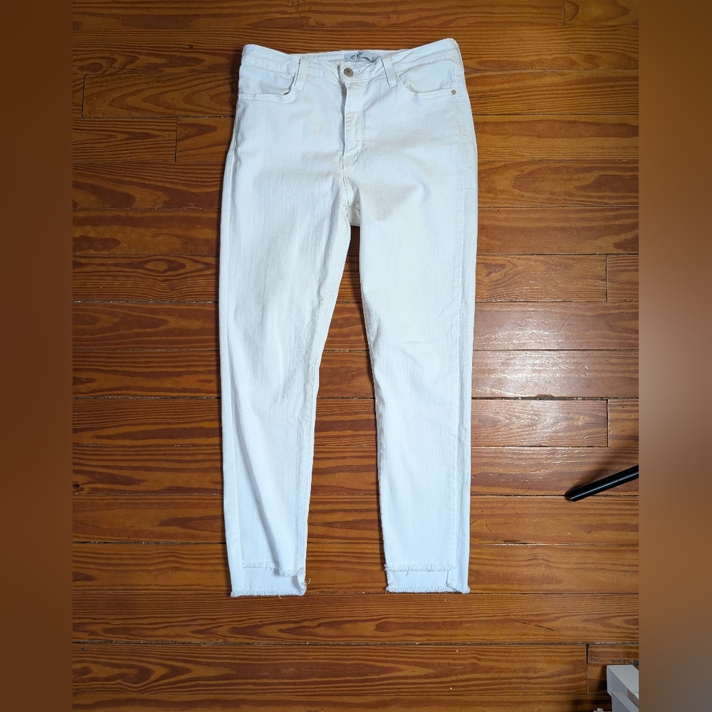 Just Black Denim White Skinny Jeans Size 31 Mid Rise Stretch Raw Hem Ankle - Picture 2 of 4